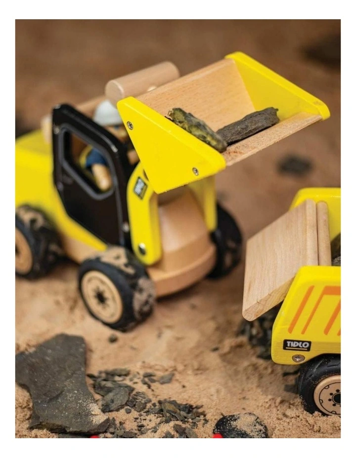 Tidlo Front End Loader Figure Wooden Toy Kids Pretend Play 3 Yellow Wood image 3