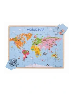 35pc Bigjigs Toys World Map Puzzle Kids Wooden Toy Fun 3y 