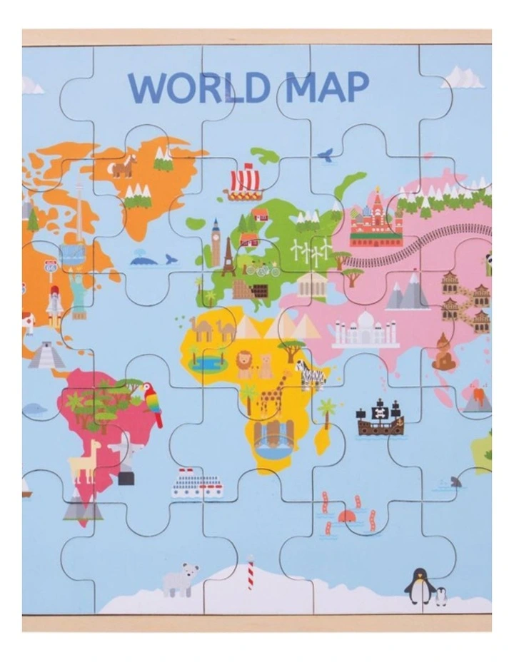 35pc Bigjigs Toys World Map Puzzle Kids Wooden Toy Fun 3y image 2