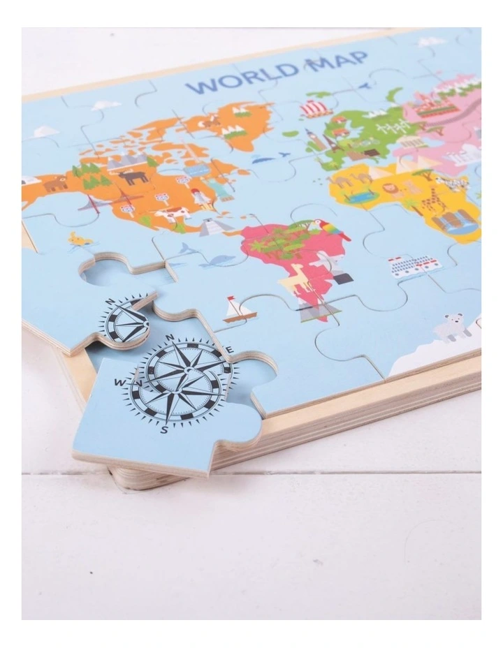 35pc Bigjigs Toys World Map Puzzle Kids Wooden Toy Fun 3y image 3