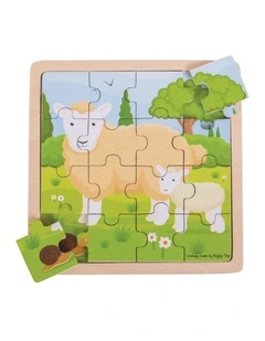 16pc Bigjigs Toys Sheep & Lamb Puzzle Kids Wooden Toy 2y 