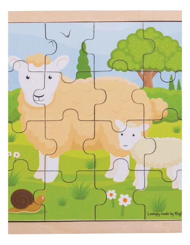 16pc Bigjigs Toys Sheep & Lamb Puzzle Kids Wooden Toy 2y image 2