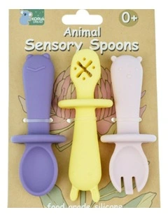 3pc Koala Dream Silicone Animal Sensory Spoons Pink Yellow 0y 