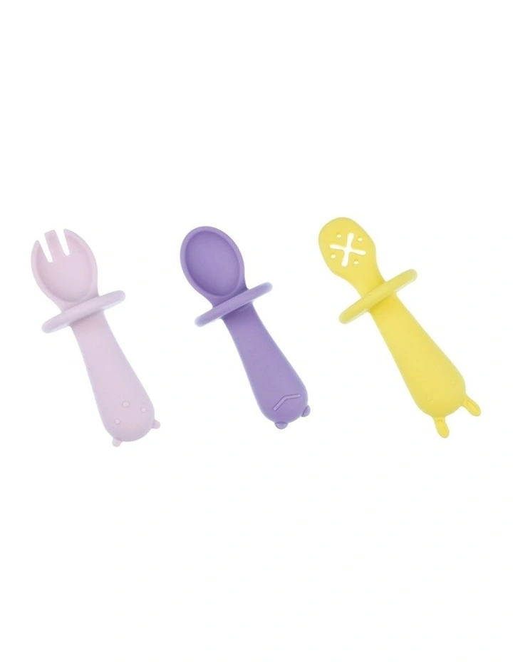3pc Koala Dream Silicone Animal Sensory Spoons Pink Yellow 0y image 2