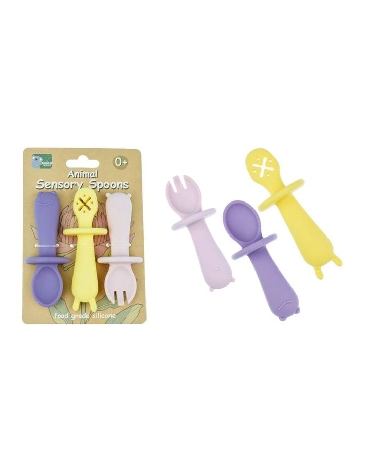 3pc Koala Dream Silicone Animal Sensory Spoons Pink Yellow 0y image 4
