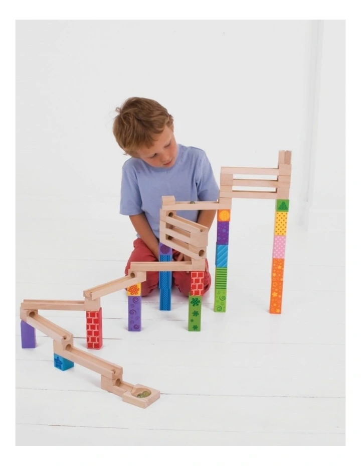 47pc Bigjigs Toys Wooden Marble Run 20cm Kids 3y  Multicoloured Wood Toy image 5