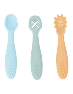 3pc Annabel Trends Silicone Baby Feeding Cutlery Set Dishwasher Safe Seaside