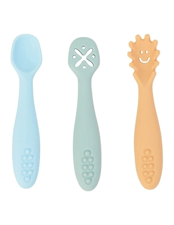 3pc Annabel Trends Silicone Baby Feeding Cutlery Set Dishwasher Safe Seaside image 1