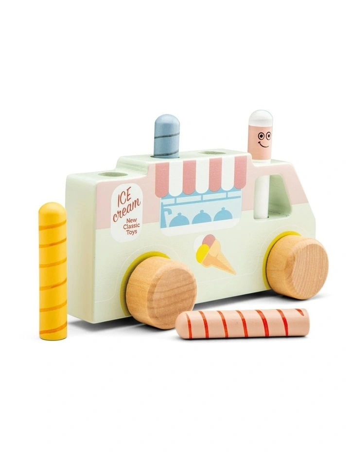New Classic Toys Pop Up Wooden Ice Cream Truck Kids Children Toy 24m  Wood image 2