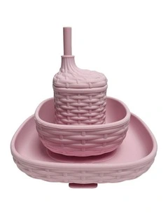 3pc Annabel Trends Silicone Rattan-Look Baby Feeding Dinner Set Pink