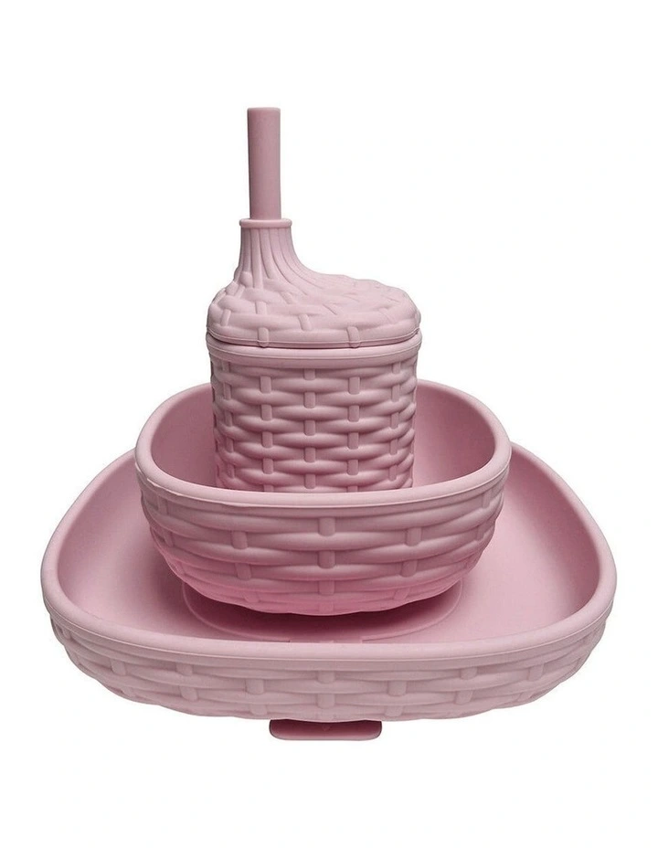 3pc Annabel Trends Silicone Rattan-Look Baby Feeding Dinner Set Pink image 1