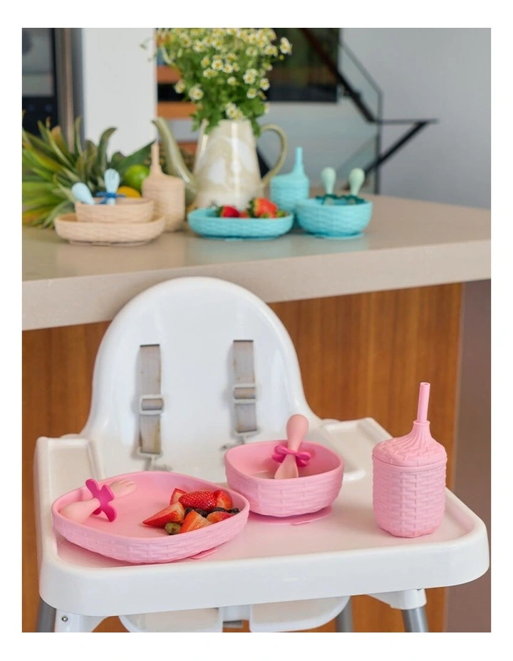 3pc Annabel Trends Silicone Rattan-Look Baby Feeding Dinner Set Pink image 3