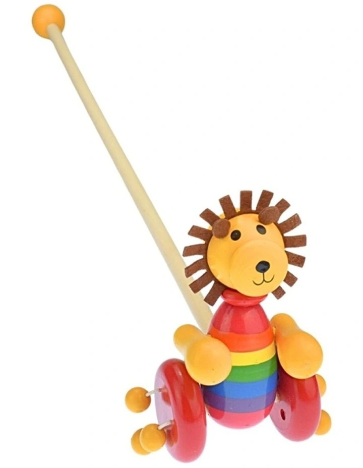 Kaper Kidz Push Along Wooden Lion Toddler Toy With Spinning Beads 18m image 1