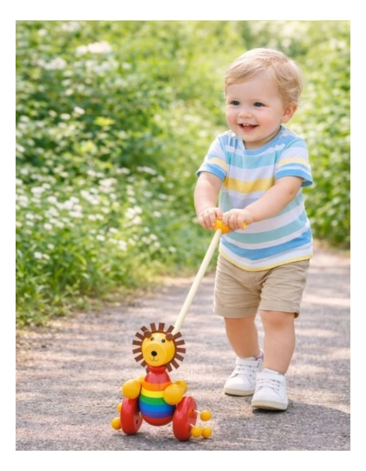 Kaper Kidz Push Along Wooden Lion Toddler Toy With Spinning Beads 18m image 4