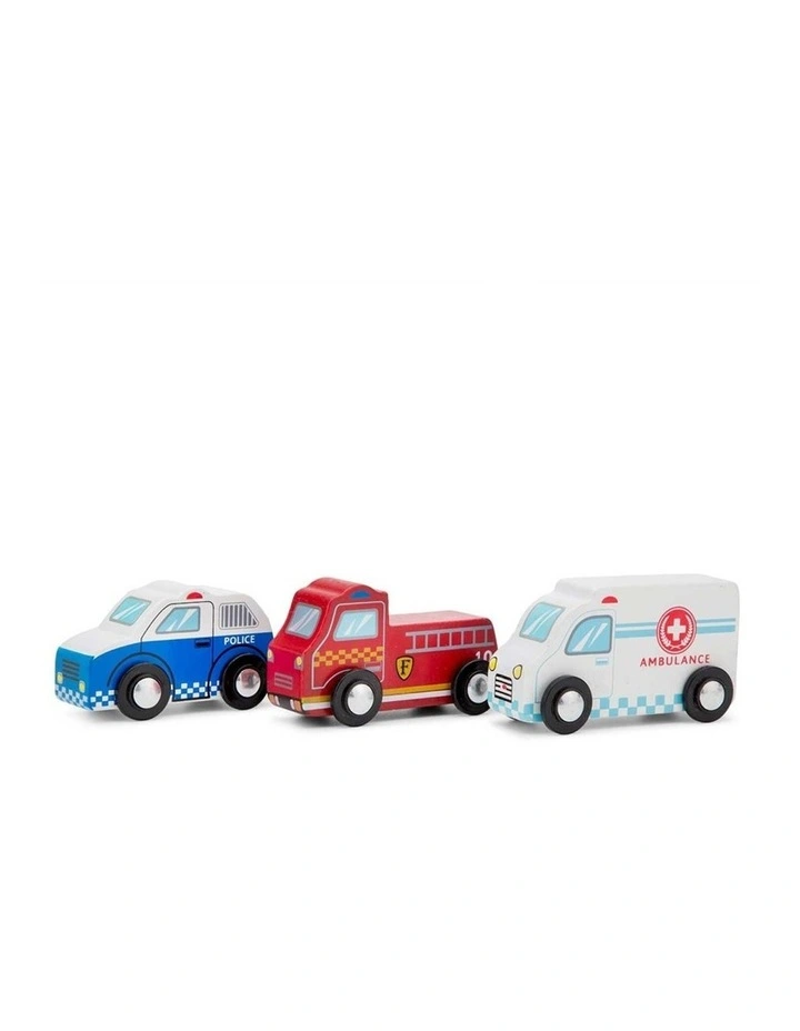 New Classic Toys 3pc Wooden Emergency Vehicle Set Multicoloured Kids Toy 3y image 1