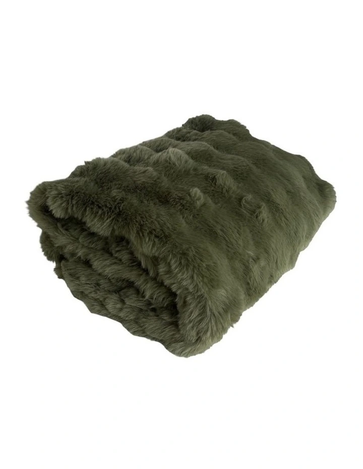 Mallow Faux Fur Throw in Forest Green image 1