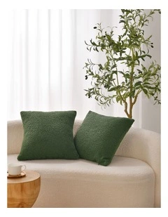 Otis Teddy Fleece Cushion Covers 45x45cm Set of 2 in Moss Green