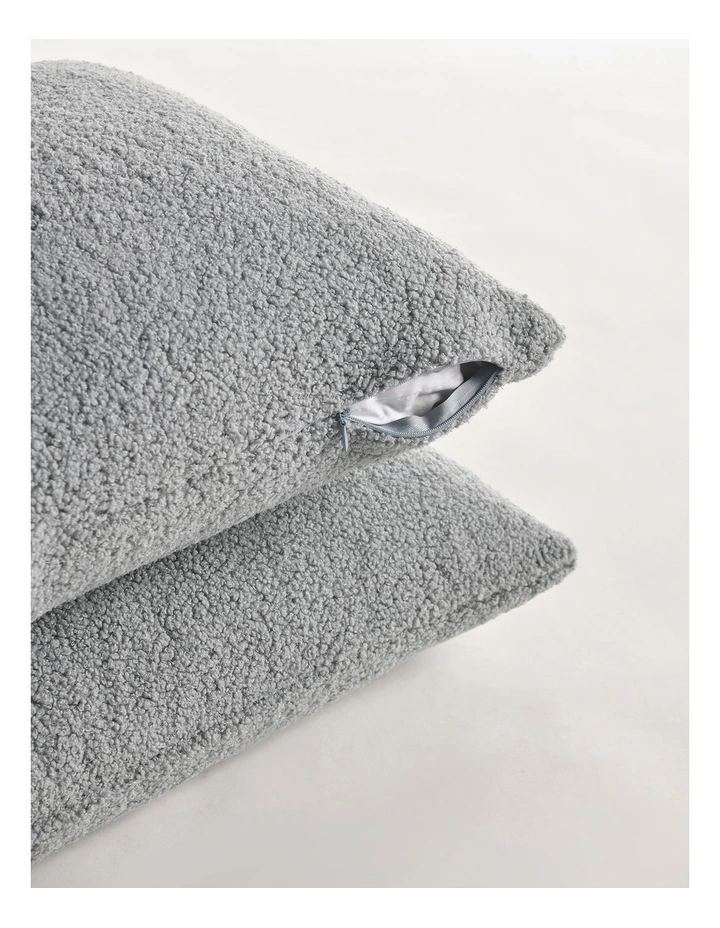 Dreamaker Otis Teddy Fleece Cushion Covers 45x45cm Set of 2 in Fog image 5