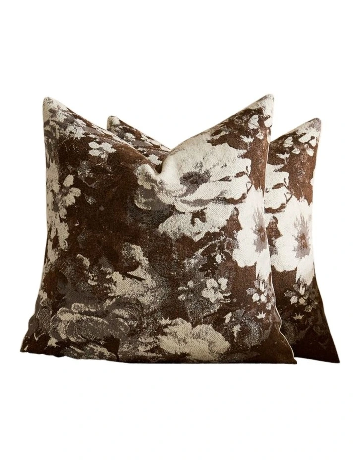 GIOIA CASA Vintage Floral Chenille Cushion Covers in Brown 2 Pack image 1