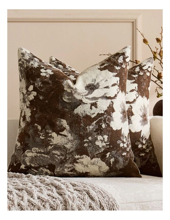 GIOIA CASA Vintage Floral Chenille Cushion Covers in Brown 2 Pack image 2