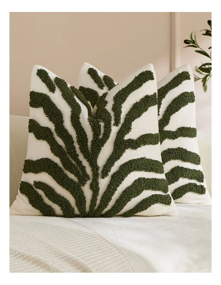 GIOIA CASA Tufted Leaf Cushion Covers in Khaki Green 2 Pack image 2