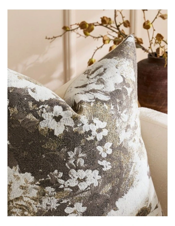 GIOIA CASA Vintage Floral Chenille Cushion Covers in Warm Taupe 2 Pack image 3
