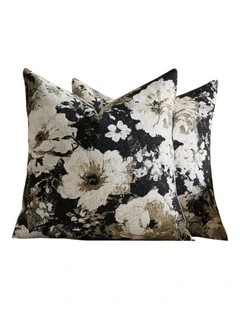 GIOIA CASA Vintage Floral Chenille Cushion Covers in Black 2 Pack