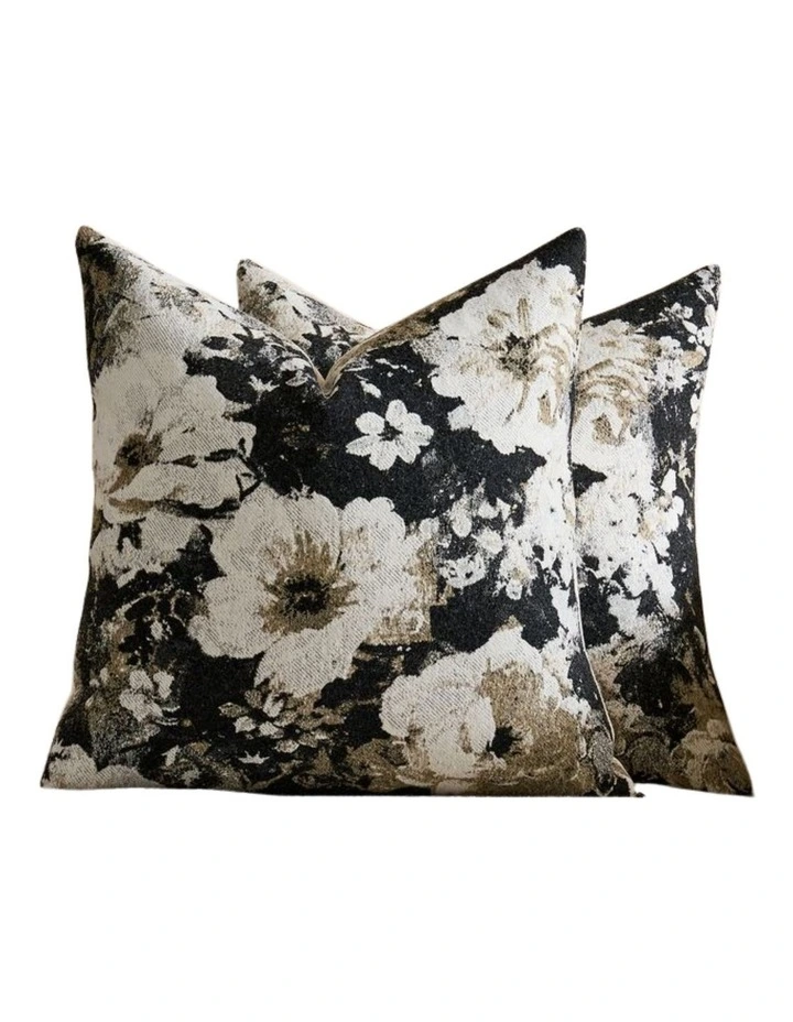 GIOIA CASA Vintage Floral Chenille Cushion Covers in Black 2 Pack image 1