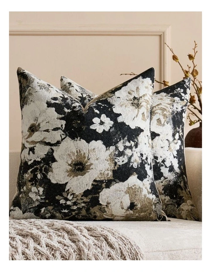 GIOIA CASA Vintage Floral Chenille Cushion Covers in Black 2 Pack image 2
