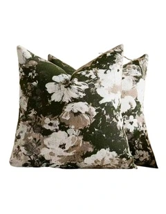 GIOIA CASA Vintage Floral Chenille Cushion Covers in Moss Green 2 Pack