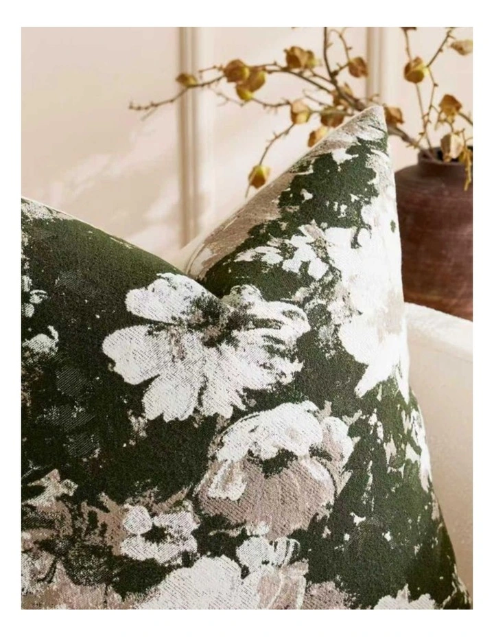 GIOIA CASA Vintage Floral Chenille Cushion Covers in Moss Green 2 Pack image 3