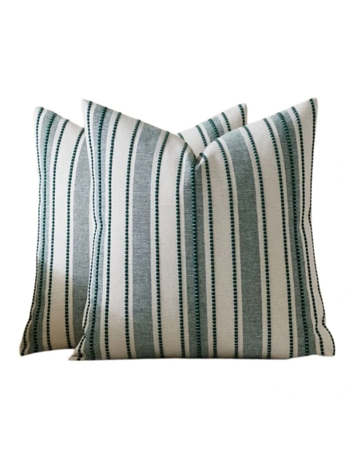 GIOIA CASA Heritage Linear Woven Cushion Covers in Forest Green 2 Pack image 1