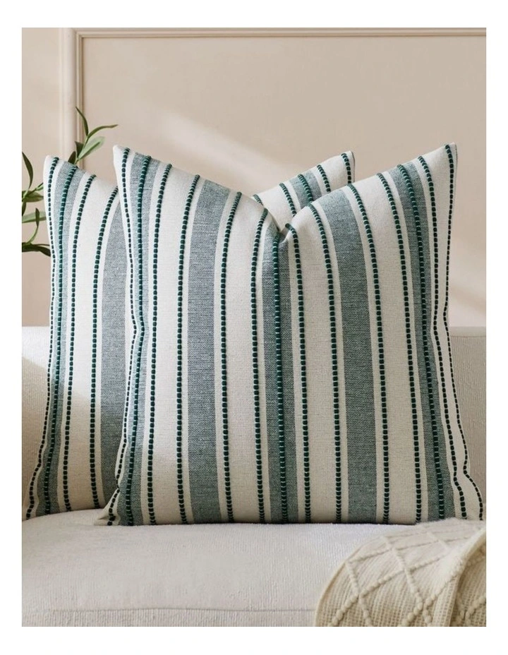 GIOIA CASA Heritage Linear Woven Cushion Covers in Forest Green 2 Pack image 2