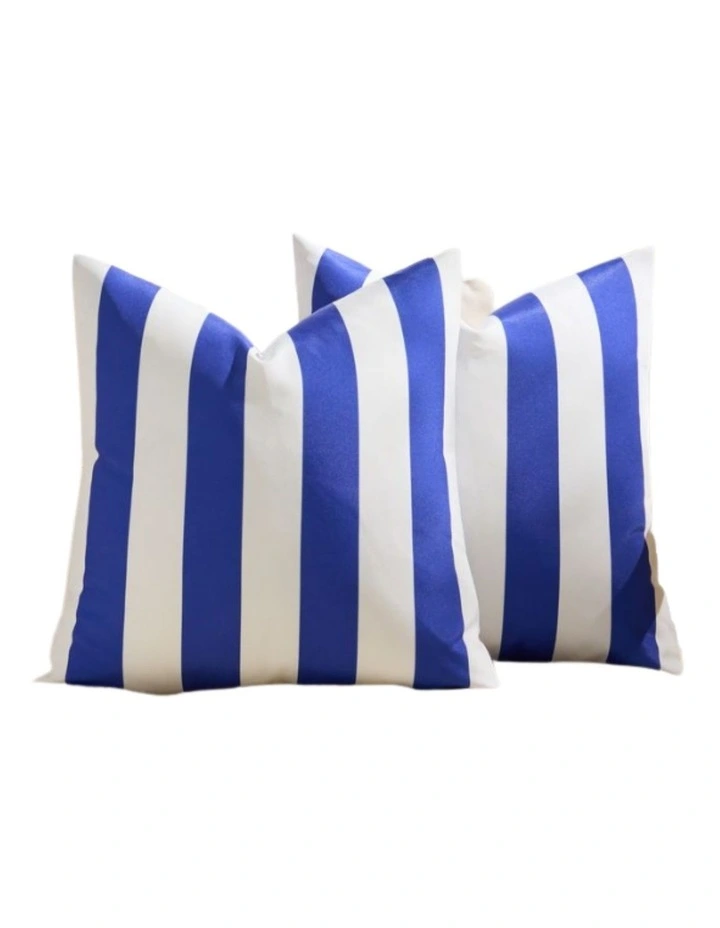 GIOIA CASA Striped Outdoor Waterproof Cushion Covers in Royal Blue 2 Pack image 1