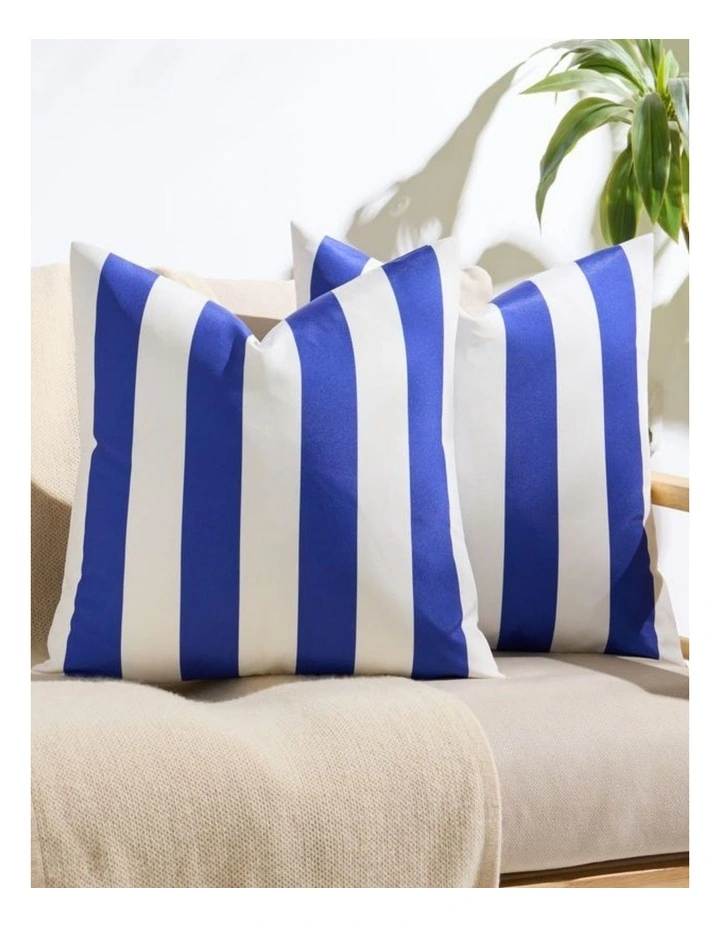 GIOIA CASA Striped Outdoor Waterproof Cushion Covers in Royal Blue 2 Pack image 2