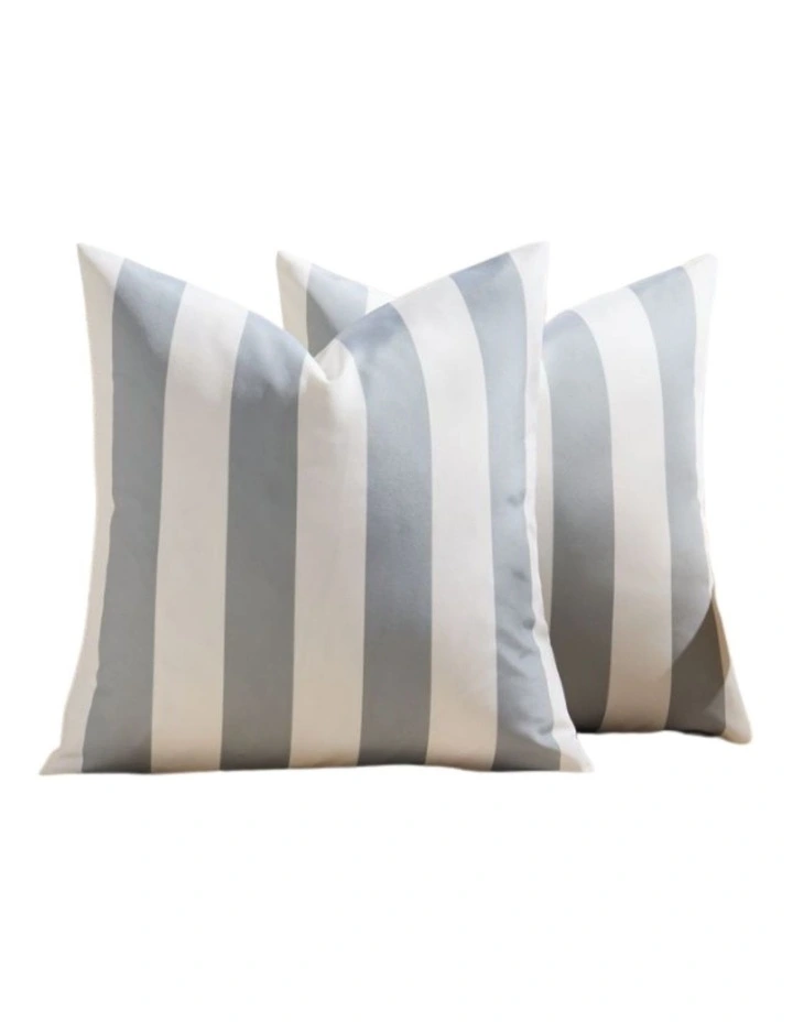 GIOIA CASA Striped Outdoor Waterproof Cushion Covers in Silver 2 Pack image 1