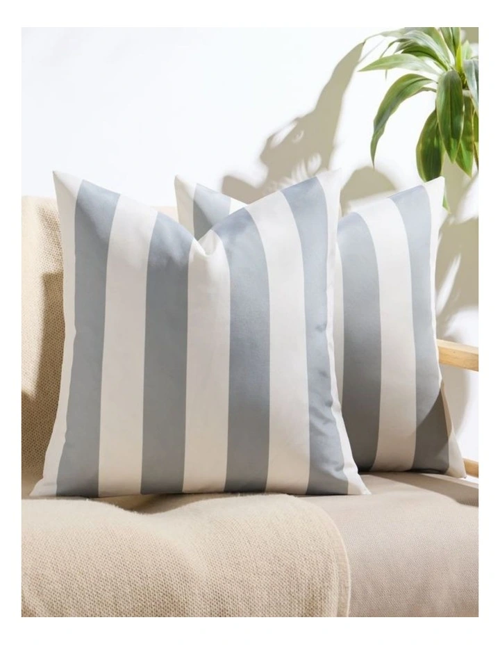 GIOIA CASA Striped Outdoor Waterproof Cushion Covers in Silver 2 Pack image 2