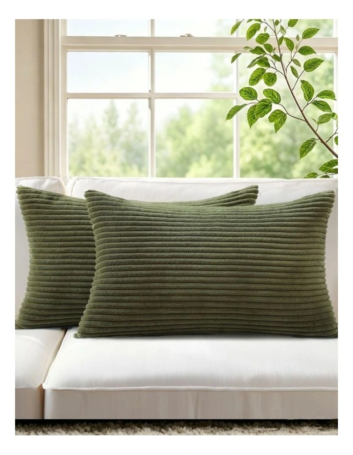 GIOIA CASA Corduroy Velvet Cushion Covers in Olive 2 Pack image 2