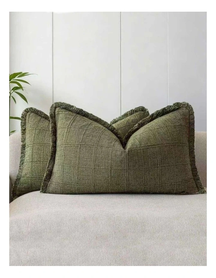 GIOIA CASA Linen Look Cushion Covers in Olive Green 2 Pack image 2