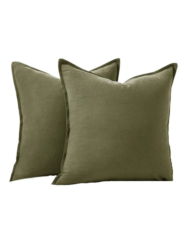GIOIA CASA Linen-Cotton Cushion Covers in Olive Green 2 Pack image 2