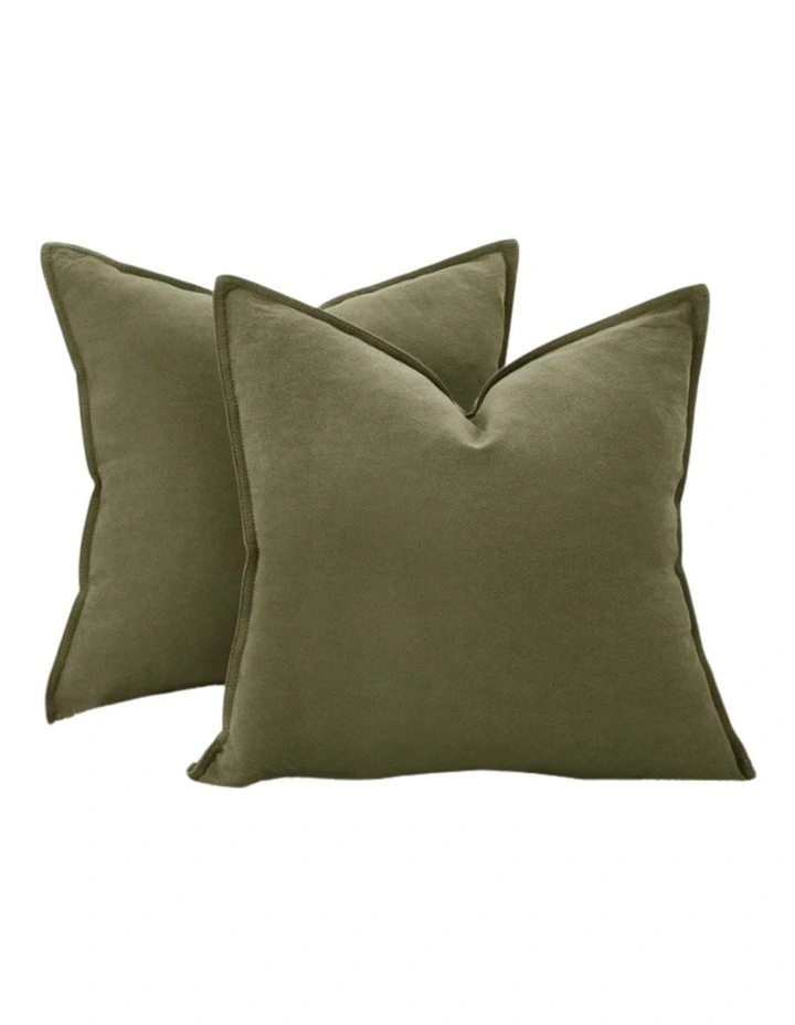 GIOIA CASA Linen-Cotton Cushion Covers in Olive Green 2 Pack image 3