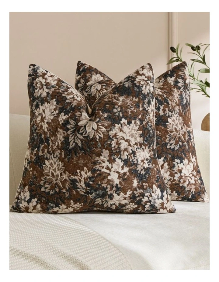 GIOIA CASA Vintage Botanical Chenille Cushion Covers in Brown 2 Pack image 2