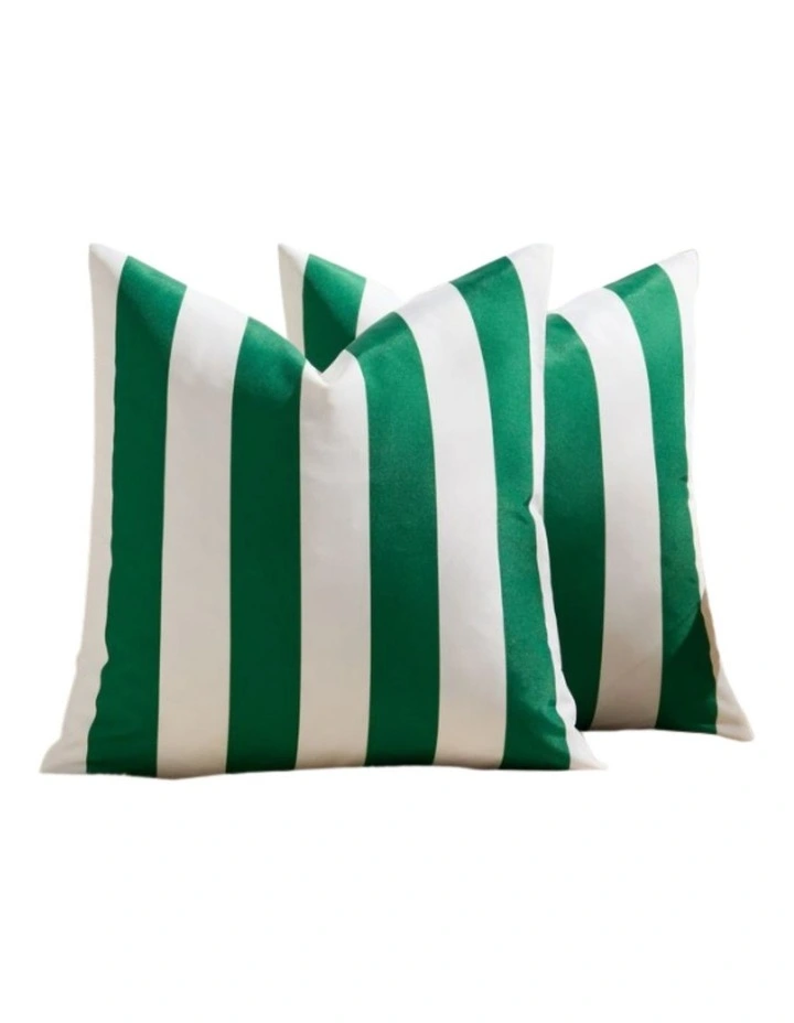 GIOIA CASA Striped Outdoor Waterproof Cushion Covers in Emerald Green 2 Pack image 1