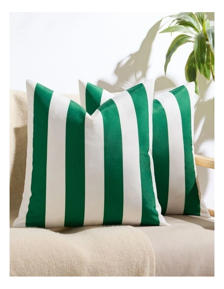 GIOIA CASA Striped Outdoor Waterproof Cushion Covers in Emerald Green 2 Pack image 2