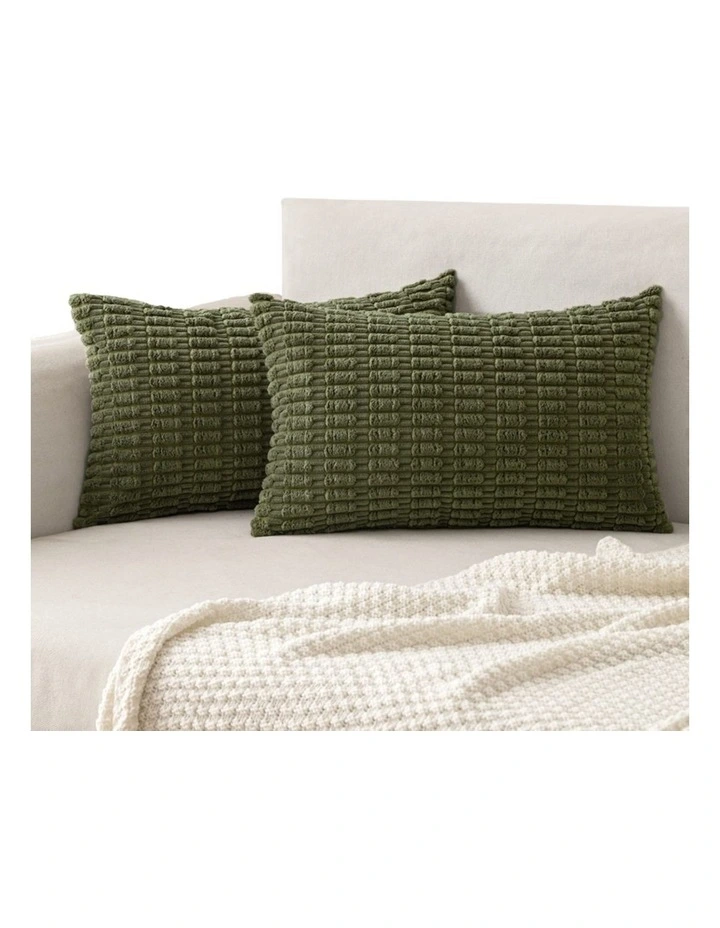 GIOIA CASA Boho Corduroy Cushion Covers in Olive Green 2 Pack image 2