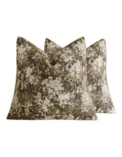 GIOIA CASA Vintage Botanical Chenille Cushion Covers in Beige 2 Pack