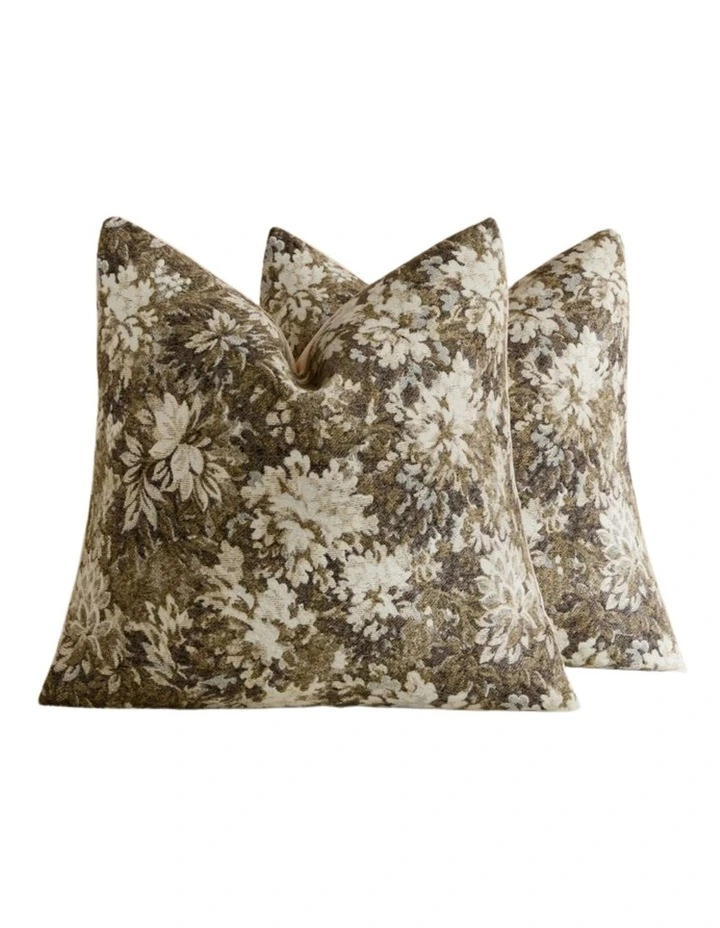 GIOIA CASA Vintage Botanical Chenille Cushion Covers in Beige 2 Pack image 1