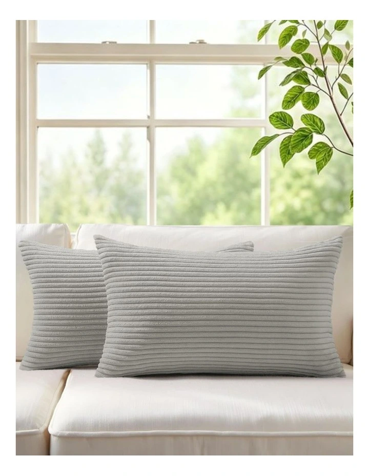 GIOIA CASA Corduroy Velvet Cushion Covers in Light Grey 2 Pack image 2