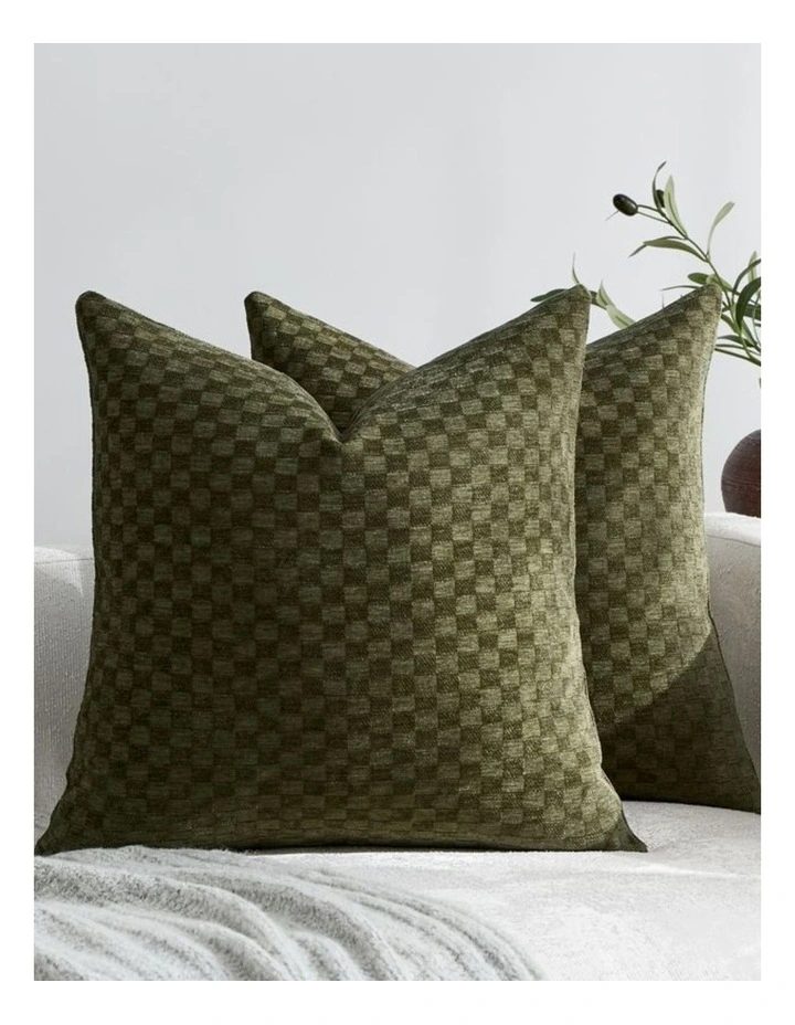 GIOIA CASA Chenille Waffle Cushion Covers in Khaki Green 2 Pack image 2