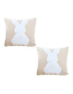 SOGA 2X 45cm Light Tan Throw Pillow White Rabbit Square Cushion Decor